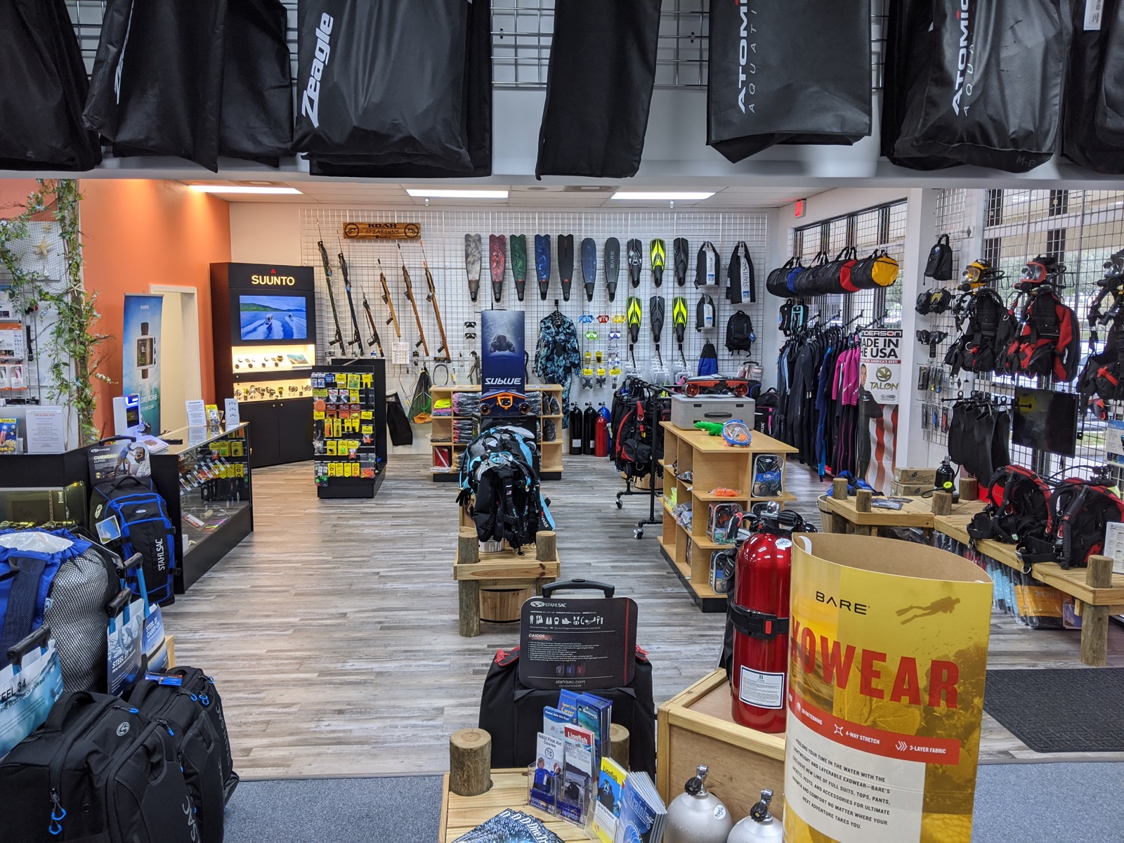 Inside the scuba shop fills and equipment area